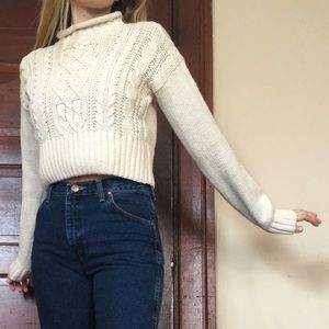 White knit crop sweater.